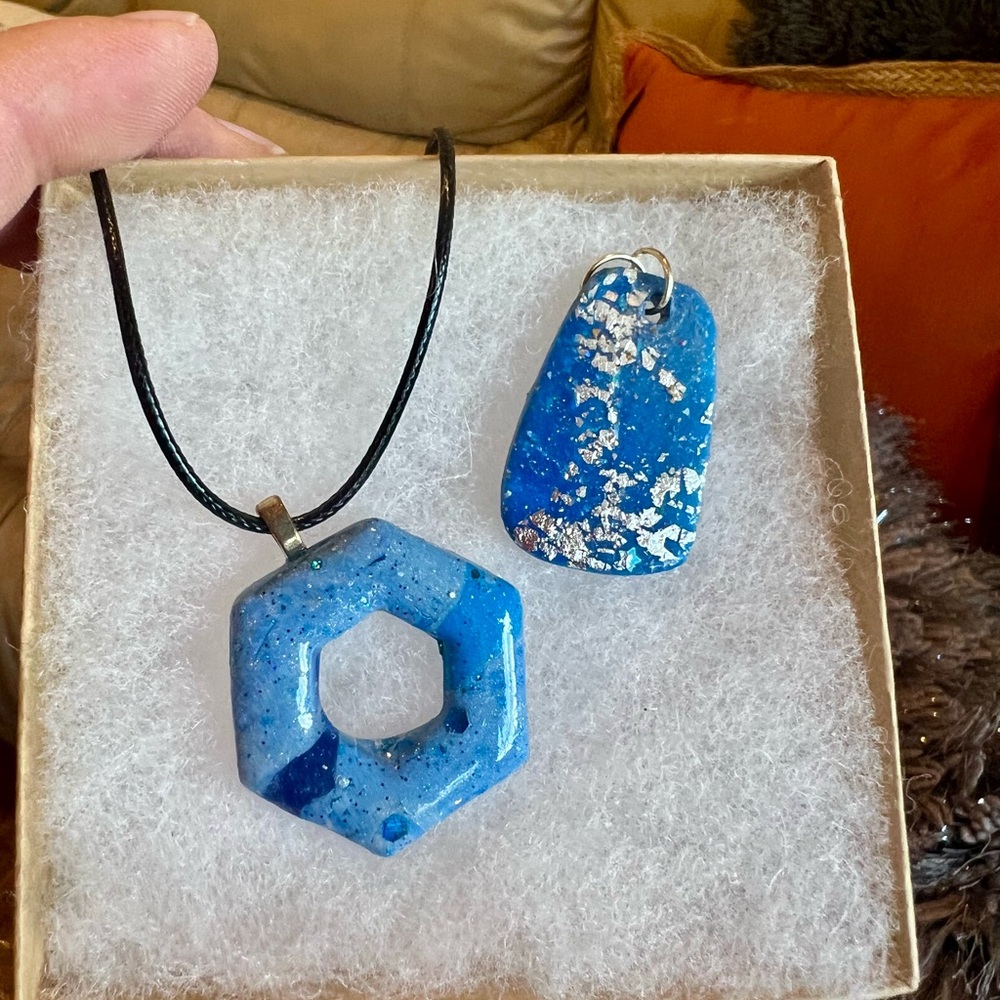 Turquoise Blue Hexagonal Pendant Necklace